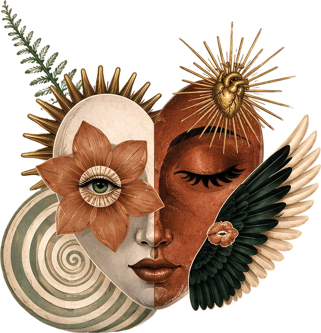 Ilustración del festival Transfórmate 2026: un rostro, un corazón dorado y un ala